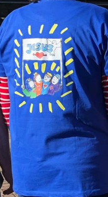 Jesusmarsch Shirt Rücken hellblau